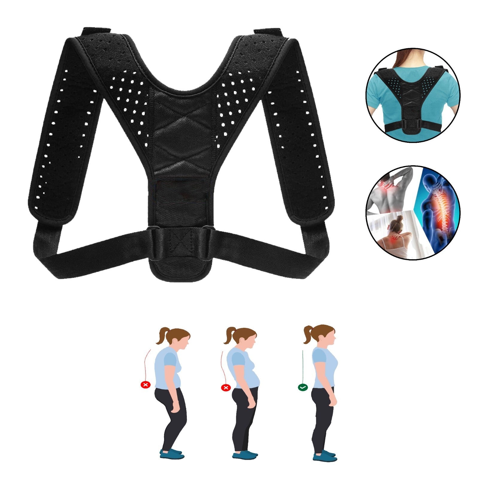 Posture Corrector Shoulder Support Belt Bad Back Brace Lumbar for Men & Women